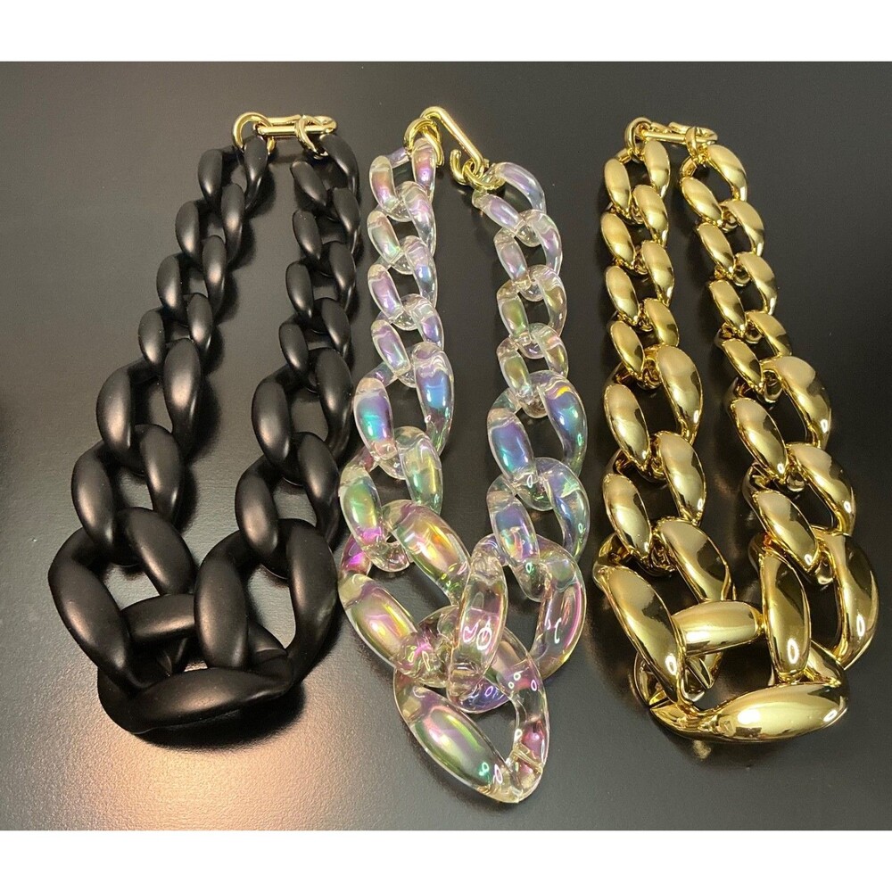 New Black Gold Chunky Necklace Mom Women Teen Jewelry Iridescent Cuban Link